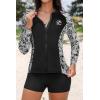 image:imageHolipick Long Sleeve Swimsuits for Women  3 Piece Rash Guard with Shorts Zipper SPF Swim Shirt with Built in BraBlack Paisley