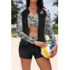 image:imageHolipick Long Sleeve Swimsuits for Women  3 Piece Rash Guard with Shorts Zipper SPF Swim Shirt with Built in BraBlack Paisley