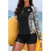 image:imageHolipick Long Sleeve Swimsuits for Women  3 Piece Rash Guard with Shorts Zipper SPF Swim Shirt with Built in BraBlack Paisley