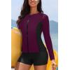 image:imageHolipick Long Sleeve Swimsuits for Women  3 Piece Rash Guard with Shorts Zipper SPF Swim Shirt with Built in BraPurple Leaves