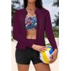 image:imageHolipick Long Sleeve Swimsuits for Women  3 Piece Rash Guard with Shorts Zipper SPF Swim Shirt with Built in BraPurple Leaves