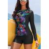 image:imageHolipick Long Sleeve Swimsuits for Women  3 Piece Rash Guard with Shorts Zipper SPF Swim Shirt with Built in BraRainbow Leaf