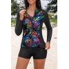 image:imageHolipick Long Sleeve Swimsuits for Women  3 Piece Rash Guard with Shorts Zipper SPF Swim Shirt with Built in BraRainbow Leaf