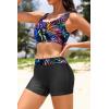 image:imageHolipick Long Sleeve Swimsuits for Women  3 Piece Rash Guard with Shorts Zipper SPF Swim Shirt with Built in BraRainbow Leaf