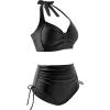 image:imageHolipick Women Two Piece Retro Swimsuit Halter Tummy Control High Waisted Bikini with Bottom