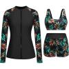 image:imageHolipick Long Sleeve Swimsuits for Women  3 Piece Rash Guard with Shorts Zipper SPF Swim Shirt with Built in BraBlack Leaf