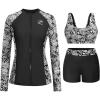image:imageHolipick Long Sleeve Swimsuits for Women  3 Piece Rash Guard with Shorts Zipper SPF Swim Shirt with Built in BraBlack Paisley