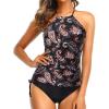 image:imageHolipick Two Piece Tankini Swimsuits for Women Tummy Control Bathing Suits Halter Tankini Top with Bikini Bottom
