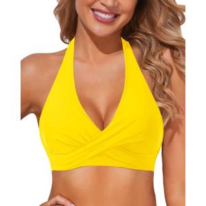 image:imageHolipick Women Halter Bikini Tops  Push Up Bathing Suit Top V Neck Full Coverage Swimsuit Top OnlyYellow
