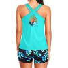 image:imageHolipick 3 Piece Tankini Swimsuits for Women Tummy Control Bathing Suits Swim Tank Top with Bra Boy Shorts Teen Swimwear 2026Aqua and Blue