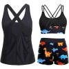 image:imageHolipick 3 Piece Tankini Swimsuits for Women Tummy Control Bathing Suits Swim Tank Top with Bra Boy Shorts Teen Swimwear 2026Black Dinosaur