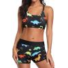 image:imageHolipick 3 Piece Tankini Swimsuits for Women Tummy Control Bathing Suits Swim Tank Top with Bra Boy Shorts Teen Swimwear 2026Black Dinosaur