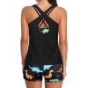 image:imageHolipick 3 Piece Tankini Swimsuits for Women Tummy Control Bathing Suits Swim Tank Top with Bra Boy Shorts Teen Swimwear 2026Black Dinosaur