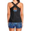image:imageHolipick 3 Piece Tankini Swimsuits for Women Tummy Control Bathing Suits Swim Tank Top with Bra Boy Shorts Teen Swimwear 2026Blue Paisley