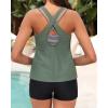 image:imageHolipick 3 Piece Tankini Swimsuits for Women Tummy Control Bathing Suits Swim Tank Top with Bra Boy Shorts Teen Swimwear 2026Green Black Striped