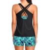 image:imageHolipick 3 Piece Tankini Swimsuits for Women Tummy Control Bathing Suits Swim Tank Top with Bra Boy Shorts Teen Swimwear 2026Green Paisley