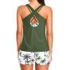 image:imageHolipick 3 Piece Tankini Swimsuits for Women Tummy Control Bathing Suits Swim Tank Top with Bra Boy Shorts Teen Swimwear 2026Green Palm Tree