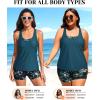 image:imageHolipick 3 Piece Tankini Swimsuits for Women Tummy Control Bathing Suits Swim Tank Top with Bra Boy Shorts Teen Swimwear 2026Green and Flower