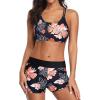 image:imageHolipick 3 Piece Tankini Swimsuits for Women Tummy Control Bathing Suits Swim Tank Top with Bra Boy Shorts Teen Swimwear 2026Pink Floral