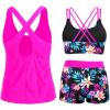 image:imageHolipick 3 Piece Tankini Swimsuits for Women Tummy Control Bathing Suits Swim Tank Top with Bra Boy Shorts Teen Swimwear 2026Pink Flower