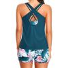 image:imageHolipick 3 Piece Tankini Swimsuits for Women Tummy Control Bathing Suits Swim Tank Top with Bra Boy Shorts Teen Swimwear 2026Teal Flower