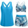 image:imageHolipick 3 Piece Tankini Swimsuits for Women Tummy Control Bathing Suits Swim Tank Top with Bra Boy Shorts Teen Swimwear 2026Blue Leaf
