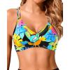 image:imageHolipick Twist Front Bikini Tops for Women  Push Up Bathing Suit Top Padded Swimsuit TopBlack Flower
