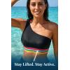 image:imageHolipick Women One Shoulder Bikini Tops Only Bathing Suit Top Sports Bra Swim Tops Longline Crop Top for Teen GirlsBlack Colorful Woven