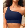 image:imageHolipick Women One Shoulder Bikini Tops Only Bathing Suit Top Sports Bra Swim Tops Longline Crop Top for Teen GirlsNavy Blue