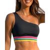image:imageHolipick Women One Shoulder Bikini Tops Only Bathing Suit Top Sports Bra Swim Tops Longline Crop Top for Teen GirlsBlack Colorful Woven