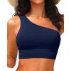 image:imageHolipick Women One Shoulder Bikini Tops Only Bathing Suit Top Sports Bra Swim Tops Longline Crop Top for Teen GirlsNavy Blue