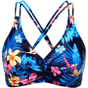 image:imageHolipick Twist Front Bikini Tops for Women  Push Up Bathing Suit Top Padded Swimsuit TopBlue and Flower
