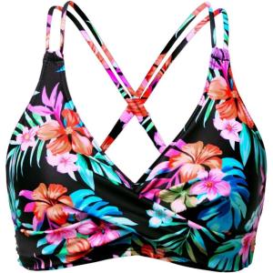 image:imageHolipick Twist Front Bikini Tops for Women  Push Up Bathing Suit Top Padded Swimsuit TopColorful Leaves