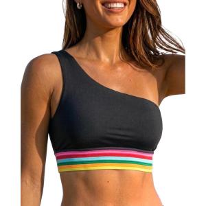 image:imageHolipick Women One Shoulder Bikini Tops Only Bathing Suit Top Sports Bra Swim Tops Longline Crop Top for Teen GirlsBlack Colorful Woven