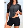image:imageHolipick Women 2 Piece Rash Guard SwimsuitShort Sleeve Swim Shirt with Shorts Full Zipper SPF Modest SwimwearGray and Black