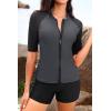 image:imageHolipick Women 2 Piece Rash Guard SwimsuitShort Sleeve Swim Shirt with Shorts Full Zipper SPF Modest SwimwearGray and Black