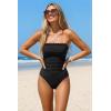 image:imageHolipick Women Tummy Control One Piece Swimsuits Strapless Bandeau Bathing Suits Slimming Halter SwimwearBlack With 3d Flower