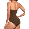 image:imageHolipick Women Tummy Control One Piece Swimsuits Strapless Bandeau Bathing Suits Slimming Halter SwimwearNew Brown With White