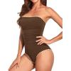 image:imageHolipick Women Tummy Control One Piece Swimsuits Strapless Bandeau Bathing Suits Slimming Halter SwimwearNew Brown With White