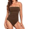 image:imageHolipick Women Tummy Control One Piece Swimsuits Strapless Bandeau Bathing Suits Slimming Halter SwimwearNew Brown With White