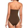 image:imageHolipick Women Tummy Control One Piece Swimsuits Strapless Bandeau Bathing Suits Slimming Halter SwimwearNew Brown With White
