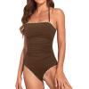 image:imageHolipick Women Tummy Control One Piece Swimsuits Strapless Bandeau Bathing Suits Slimming Halter SwimwearNew Brown With White