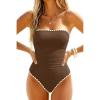 image:imageHolipick Women Tummy Control One Piece Swimsuits Strapless Bandeau Bathing Suits Slimming Halter SwimwearNew Brown With White