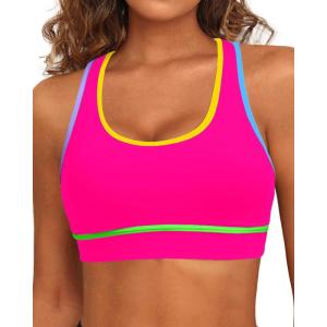 image:imageHolipick Womens Sports Bra Bikini Tops Racerback Swim Top Scoop Neck Bathing Suits Top Modest Padded Crop Tops Swimsuit OnlyColorful Pink