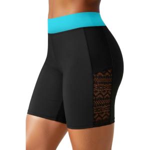 image:image57 Swim Shorts Women  High Waisted Swimsuit Shorts Tummy Control Bathing Suit Lace Bottom with LinerBlack and Blue