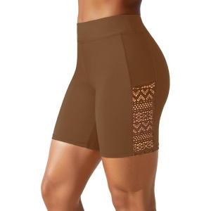 image:image57 Swim Shorts Women  High Waisted Swimsuit Shorts Tummy Control Bathing Suit Lace Bottom with LinerBrown