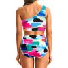 image:imageHolipick Women One Shoulder High Waisted Bikini Set Two Piece Tummy Control Swimsuits Full Coverage Bathing SuitColor Block