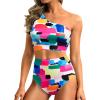 image:imageHolipick Women One Shoulder High Waisted Bikini Set Two Piece Tummy Control Swimsuits Full Coverage Bathing SuitColor Block
