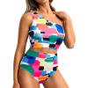 image:imageHolipick Women One Shoulder High Waisted Bikini Set Two Piece Tummy Control Swimsuits Full Coverage Bathing SuitColor Block