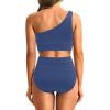 image:imageHolipick Women One Shoulder High Waisted Bikini Set Two Piece Tummy Control Swimsuits Full Coverage Bathing SuitGrayish Blue